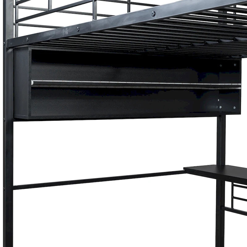 Full Metal Loft Bed with LED Desk & Storage