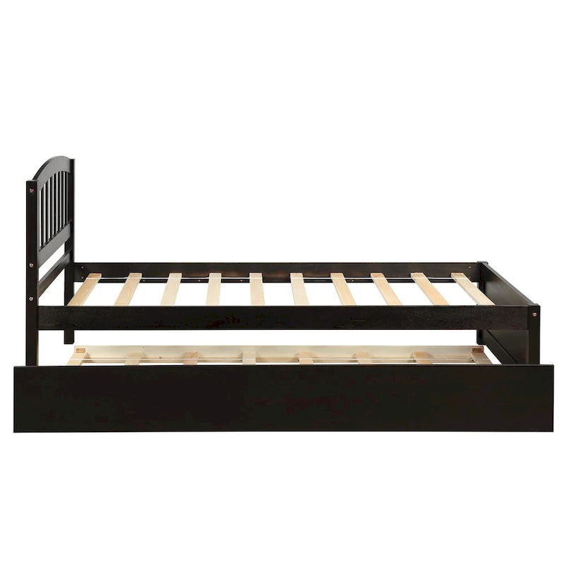 Twin Size Platform Wood Bed with Trundle