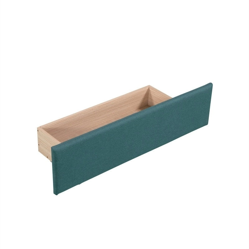 L Shaped Twin Daybed with Trundle, Upholstered Daybed with Storage Drawer, Double Twin Size Floor Platform Bed for Bedroom