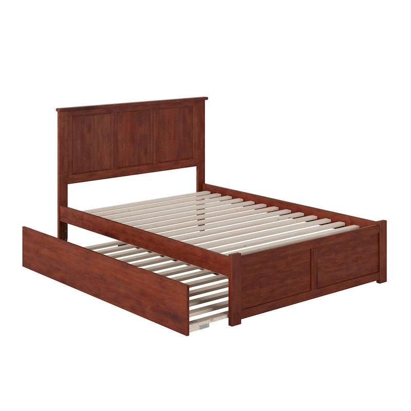 Full Platform Bed with Footboard and Twin Trundle in Walnut