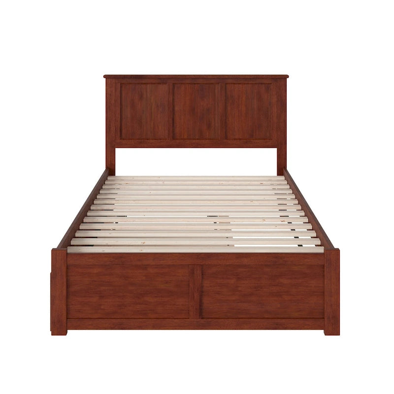 Full Platform Bed with Footboard and Twin Trundle in Walnut