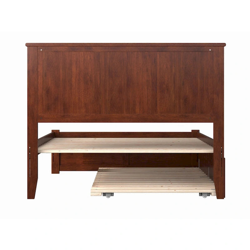 Full Platform Bed with Footboard and Twin Trundle in Walnut