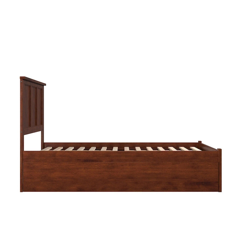 Full Platform Bed with Footboard and Twin Trundle in Walnut