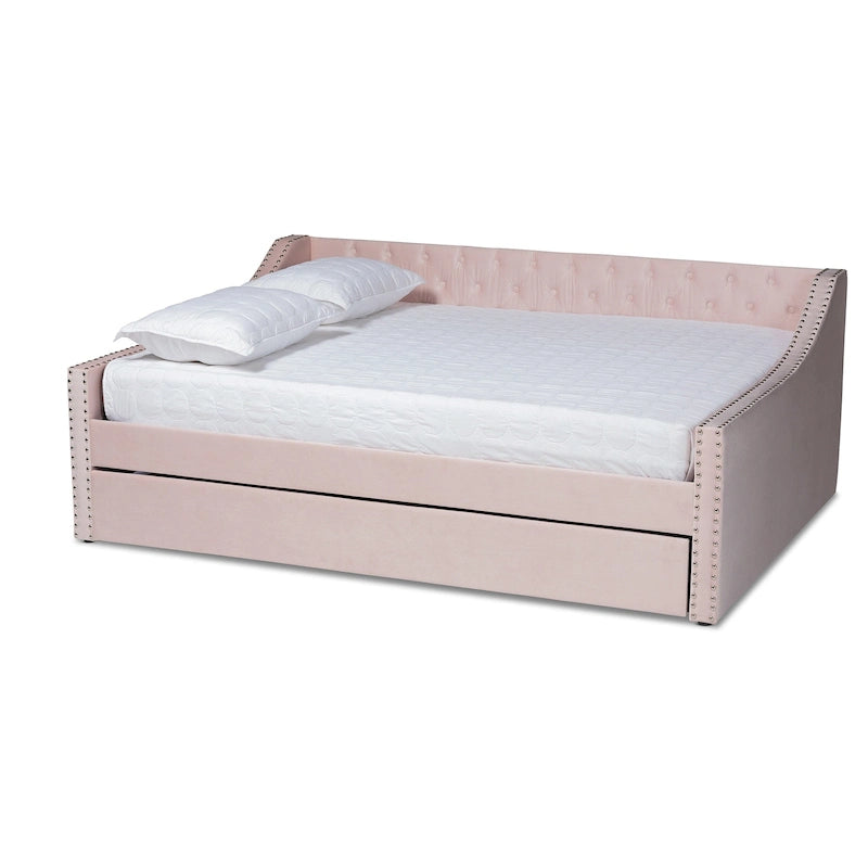 Modern Velvet Fabric Upholstered Daybed with Trundle
