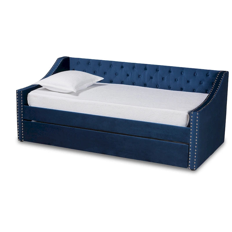 Modern Velvet Fabric Upholstered Daybed with Trundle
