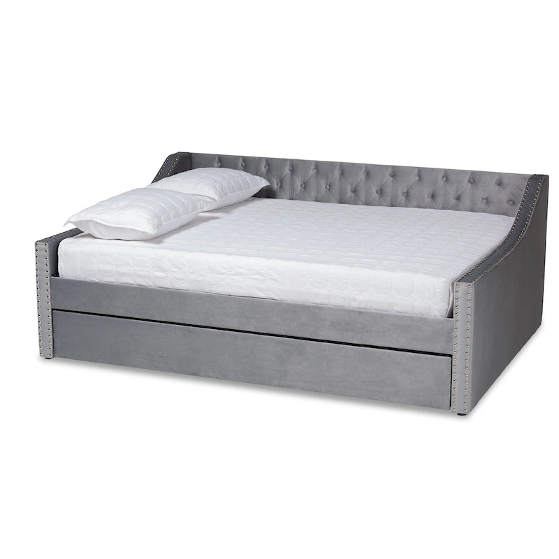 Modern Velvet Fabric Upholstered Daybed with Trundle