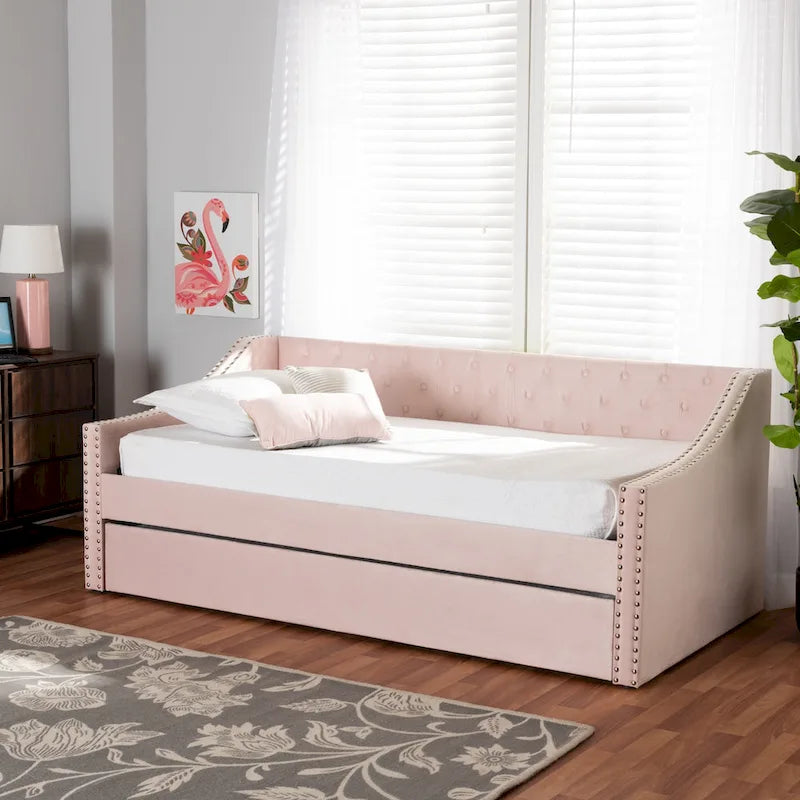 Modern Velvet Fabric Upholstered Daybed with Trundle