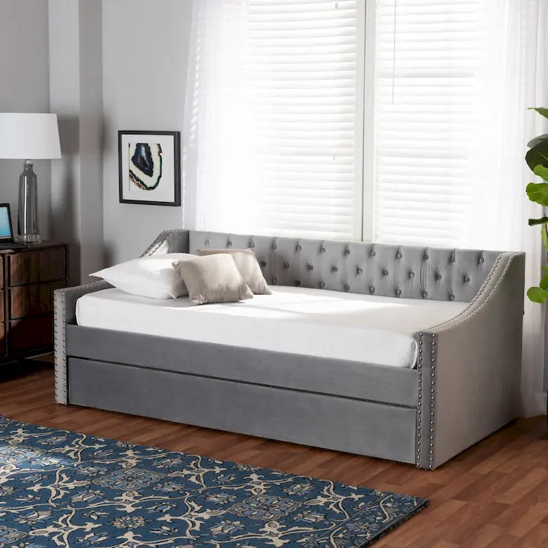 Modern Velvet Fabric Upholstered Daybed with Trundle