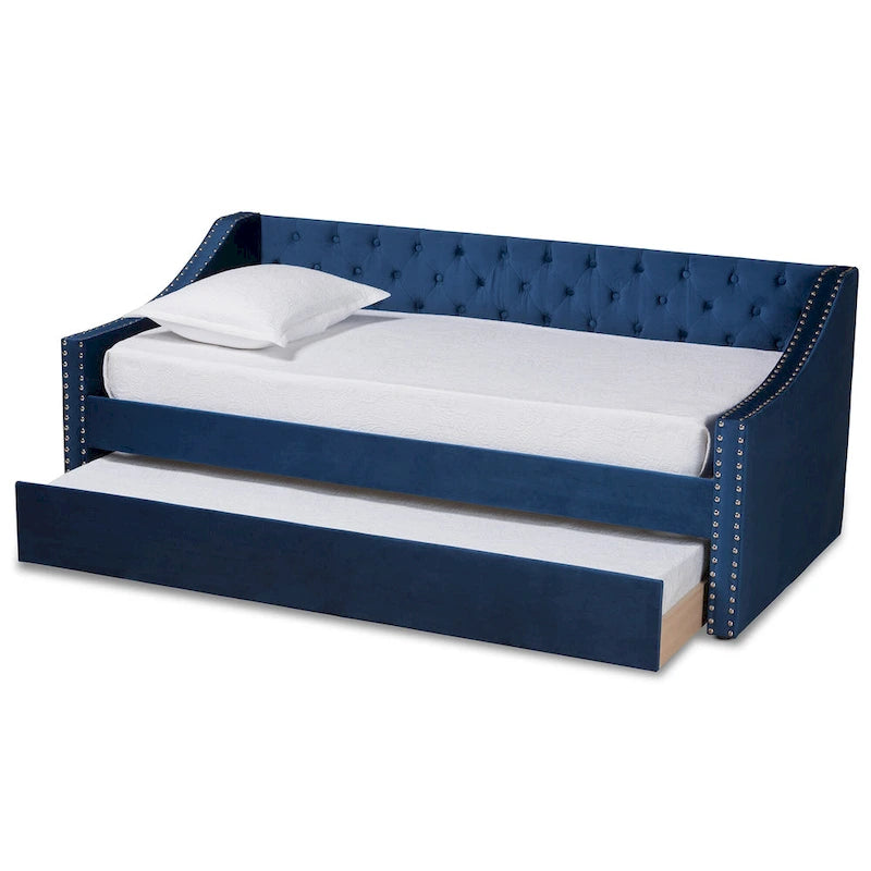 Modern Velvet Fabric Upholstered Daybed with Trundle