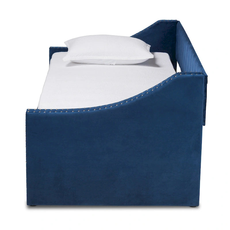 Modern Velvet Fabric Upholstered Daybed with Trundle