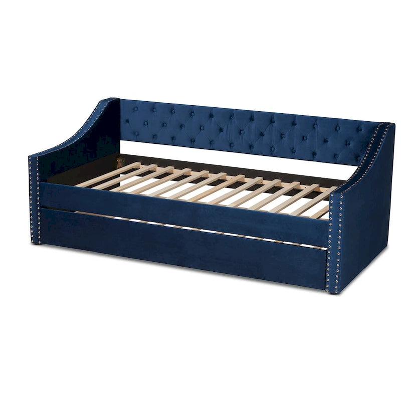 Modern Velvet Fabric Upholstered Daybed with Trundle