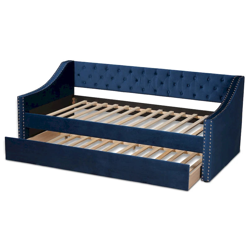 Modern Velvet Fabric Upholstered Daybed with Trundle