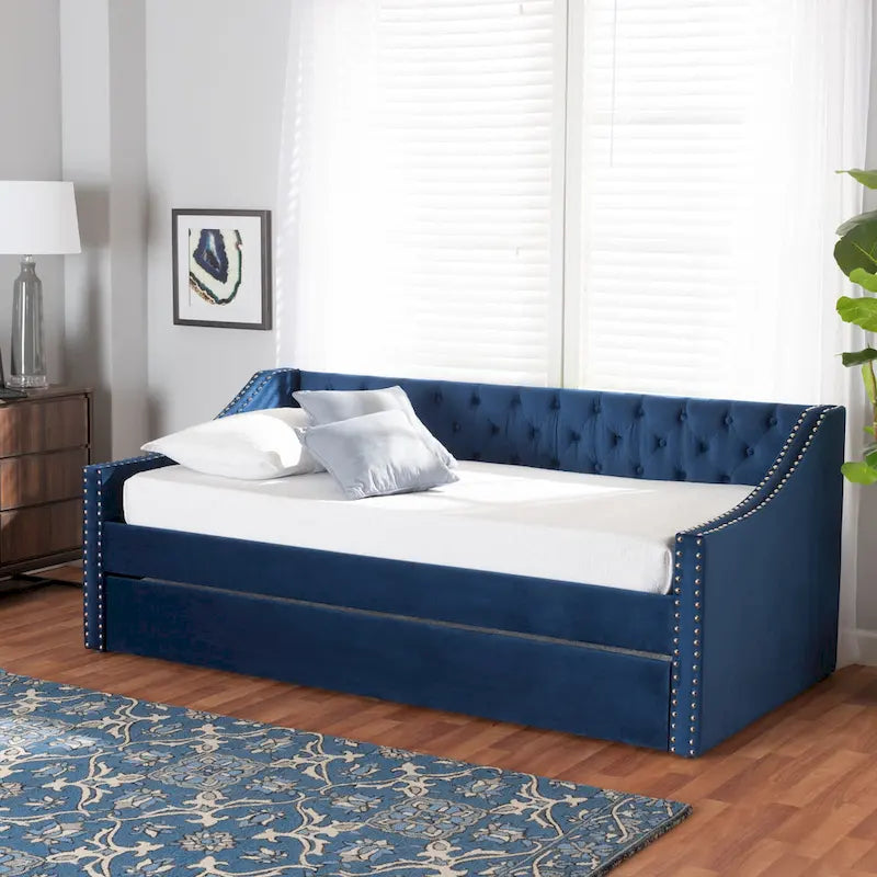 Modern Velvet Fabric Upholstered Daybed with Trundle