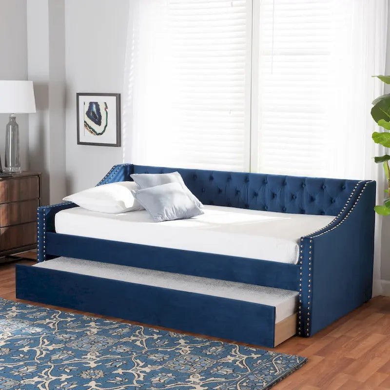 Modern Velvet Fabric Upholstered Daybed with Trundle