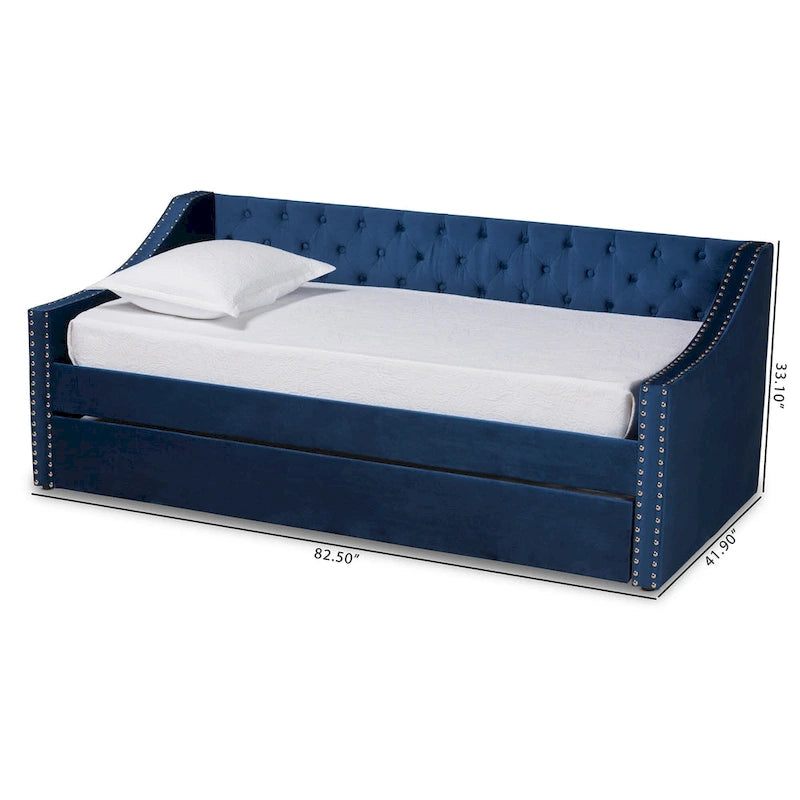 Modern Velvet Fabric Upholstered Daybed with Trundle