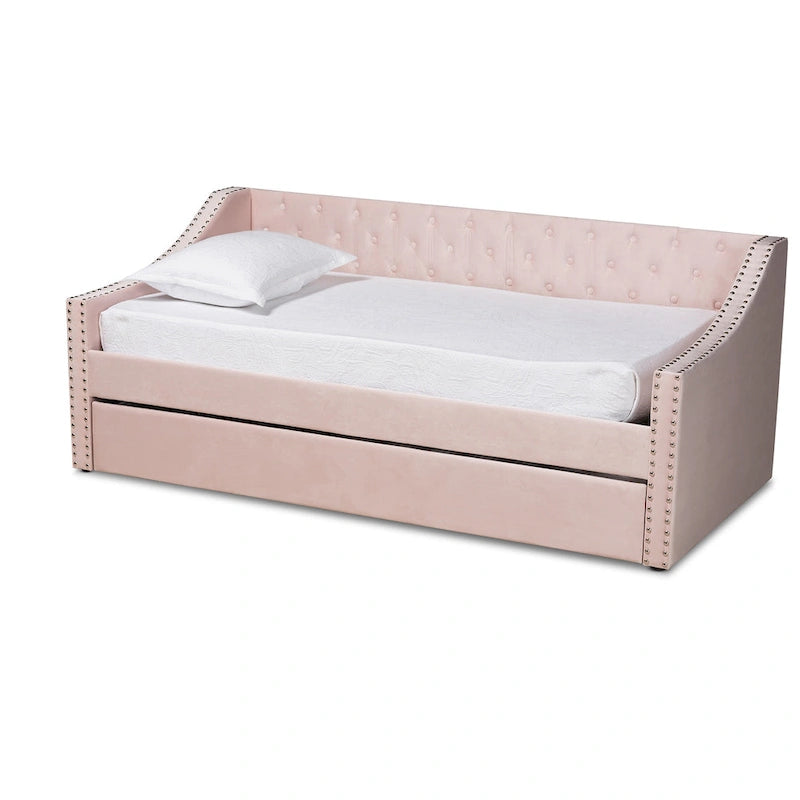 Modern Velvet Fabric Upholstered Daybed with Trundle