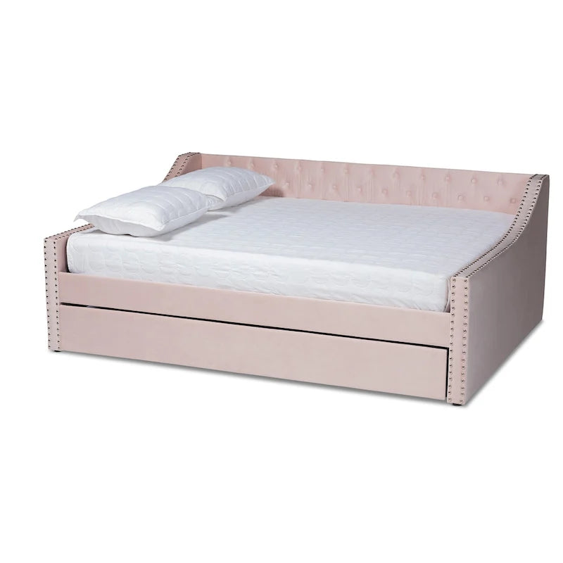 Modern Velvet Fabric Upholstered Daybed with Trundle
