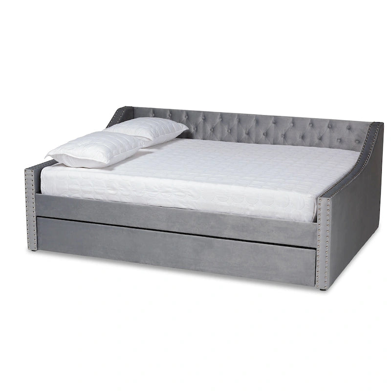 Modern Velvet Fabric Upholstered Daybed with Trundle