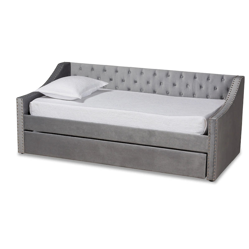 Modern Velvet Fabric Upholstered Daybed with Trundle