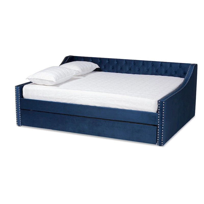 Modern Velvet Fabric Upholstered Daybed with Trundle