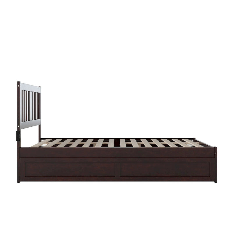 Queen Platform Bed with Twin XL Trundle in Espresso
