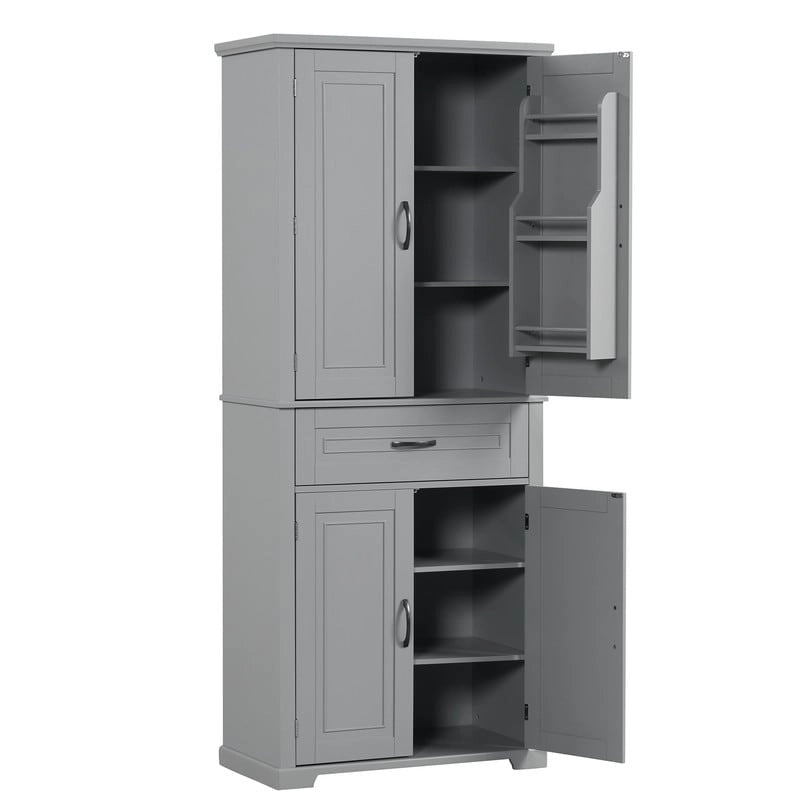 72Tall Bathroom Storage Cabinet with Doors and Drawer, Multiple Storage Space, Adjustable Shelf, Grey