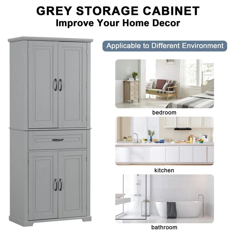 72Tall Bathroom Storage Cabinet with Doors and Drawer, Multiple Storage Space, Adjustable Shelf, Grey