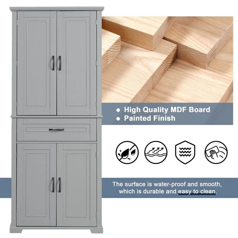 72Tall Bathroom Storage Cabinet with Doors and Drawer, Multiple Storage Space, Adjustable Shelf, Grey