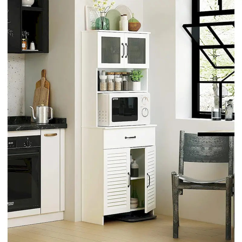 Freestanding Cabinet with Top Bottom Enclosed Cabinet Space, Tall Cabinet with Doors and Drawer, White