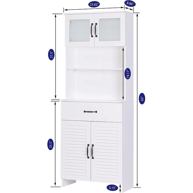 Freestanding Cabinet with Top Bottom Enclosed Cabinet Space, Tall Cabinet with Doors and Drawer, White