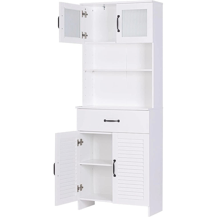 Freestanding Cabinet with Top Bottom Enclosed Cabinet Space, Tall Cabinet with Doors and Drawer, White