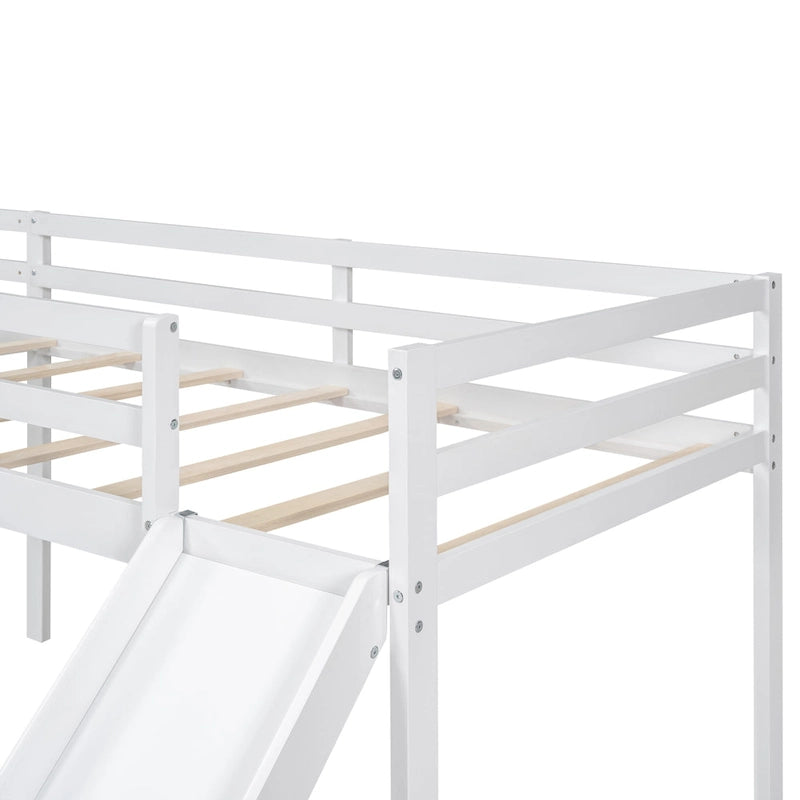 L-Shaped Twin Size Loft Bed with Ladder and Slide, Gray