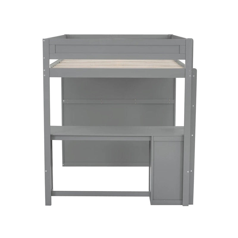 Wood Loft Bed with Wardrobes and 2-Drawer Desk with Cabinet
