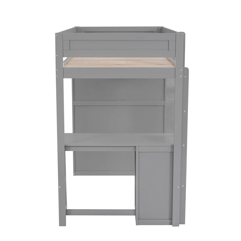 Wood Loft Bed with Wardrobes and 2-Drawer Desk with Cabinet