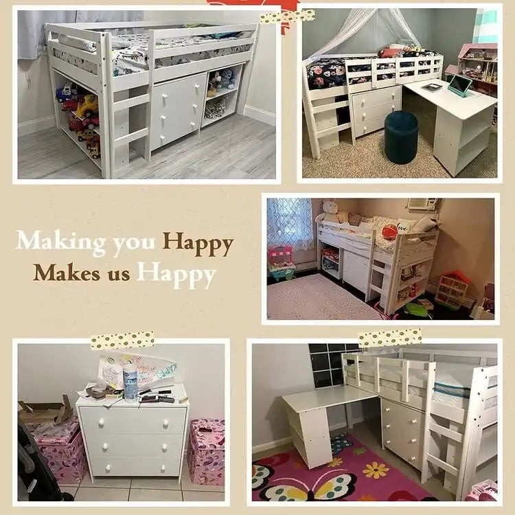 Twin Size Loft Bed with Desk Low Study Kids Twin Loft Bed with Storage Pine Wood Loft Bed for Kids Twin Loft Bed with Cabinet