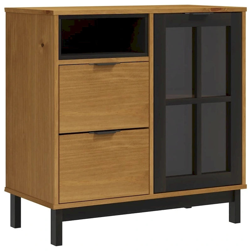Sideboard with Glass Door, 31.5x15.7x31.5 Solid Wood Pine