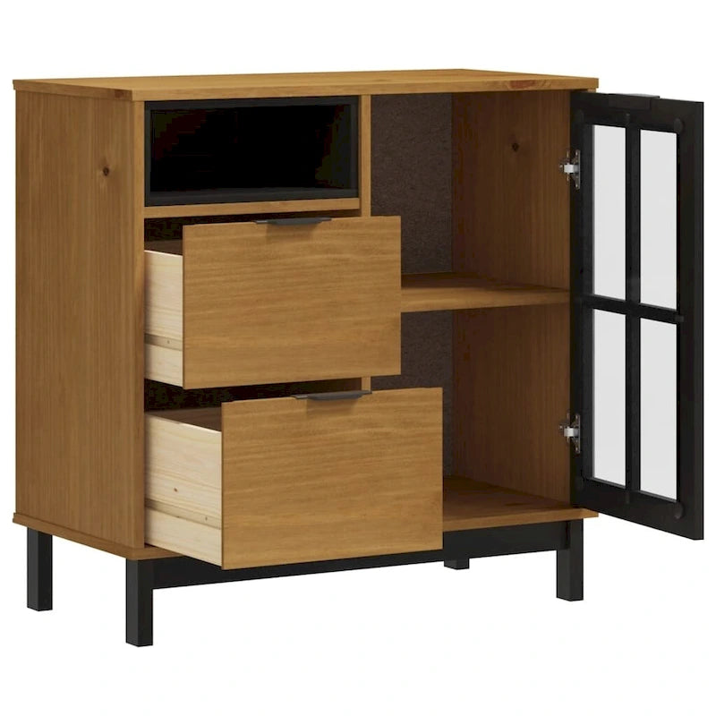 Sideboard with Glass Door, 31.5x15.7x31.5 Solid Wood Pine