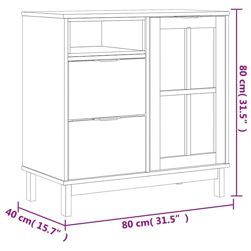 Sideboard with Glass Door, 31.5x15.7x31.5 Solid Wood Pine