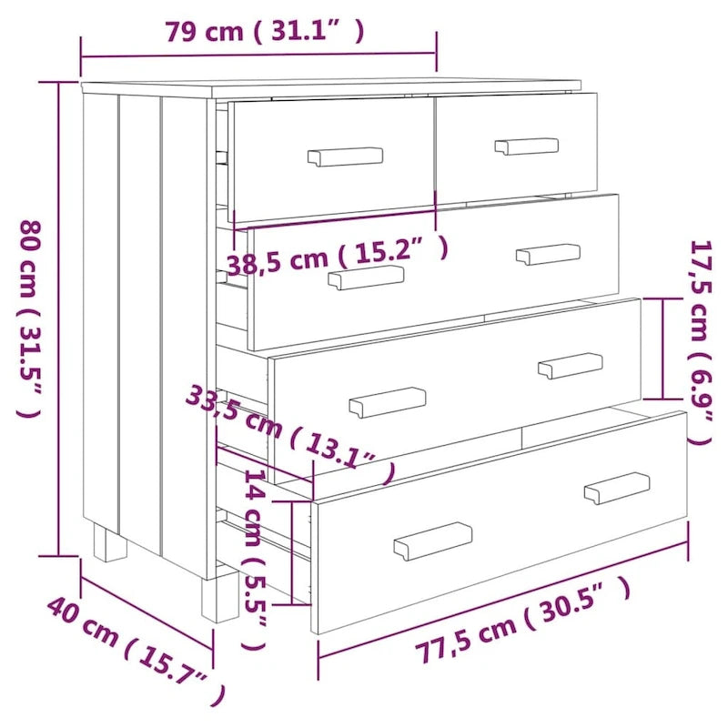 Sideboard Bar Buffet Console Cabinet with Drawers, Solid Wood Pine - 31.1x15.7x31.5