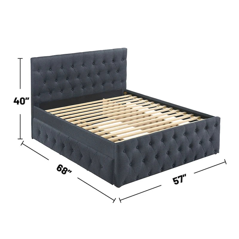 Linen Fully Upholstered Twin Size Bed with Trundle