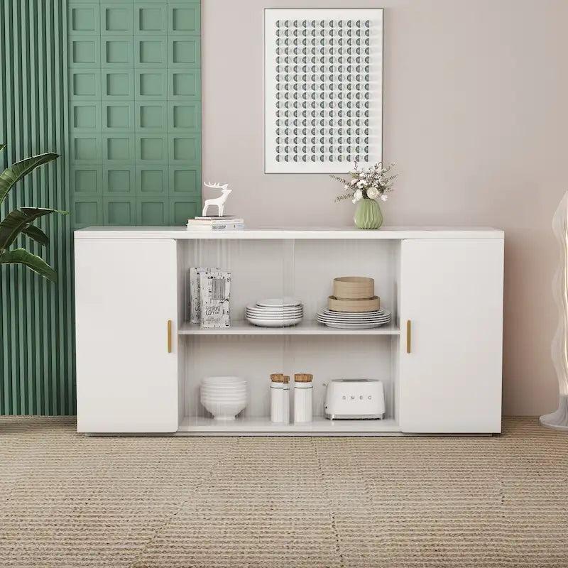 Modern Wooden Side Cabinets with 2 Doors and 1 Glass Doors