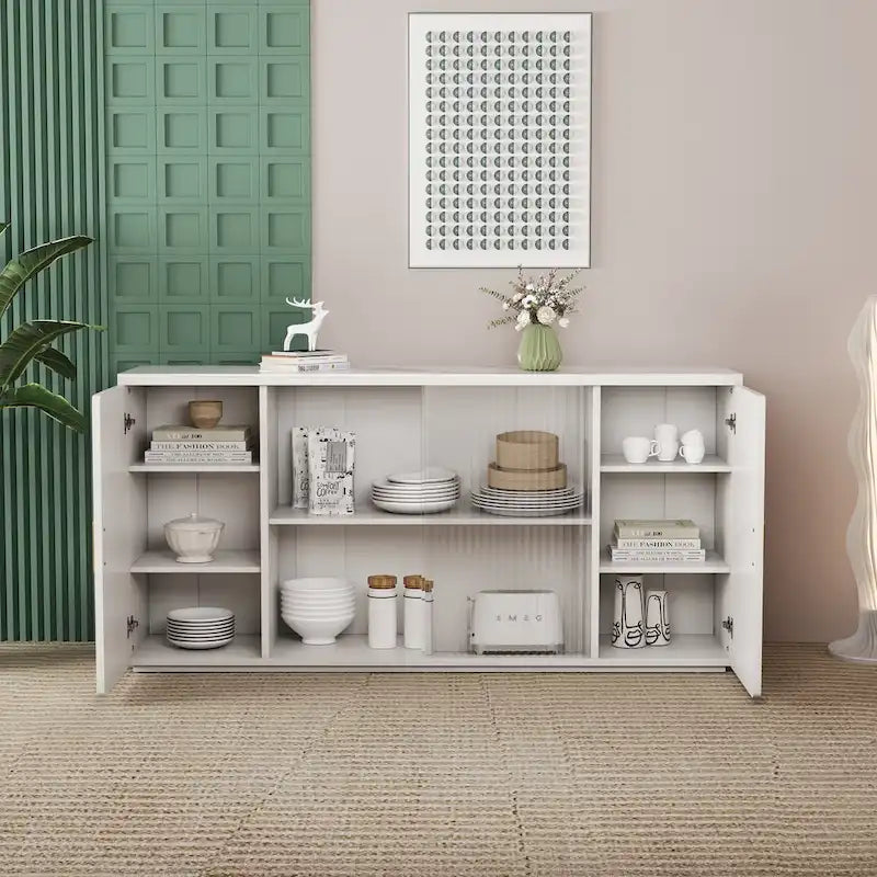 Modern Wooden Side Cabinets with 2 Doors and 1 Glass Doors
