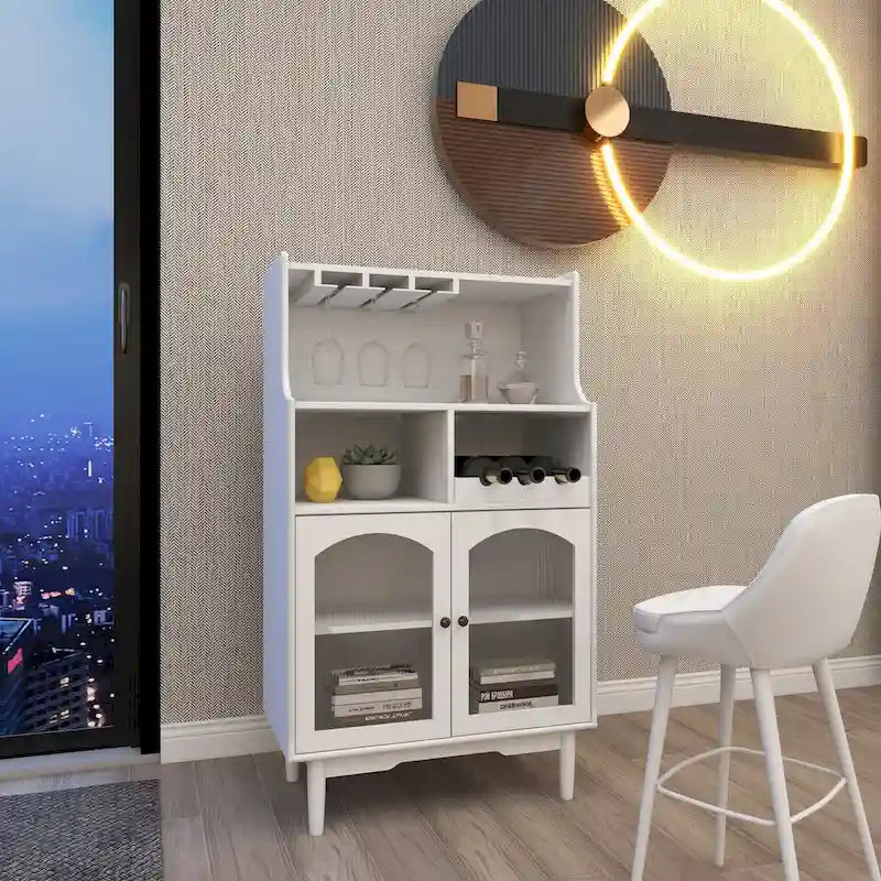 Living Room Wine Cabinet with Removable Wine Rack and Wine Glass Rack - 27.56L * 15.75W * 50.39H