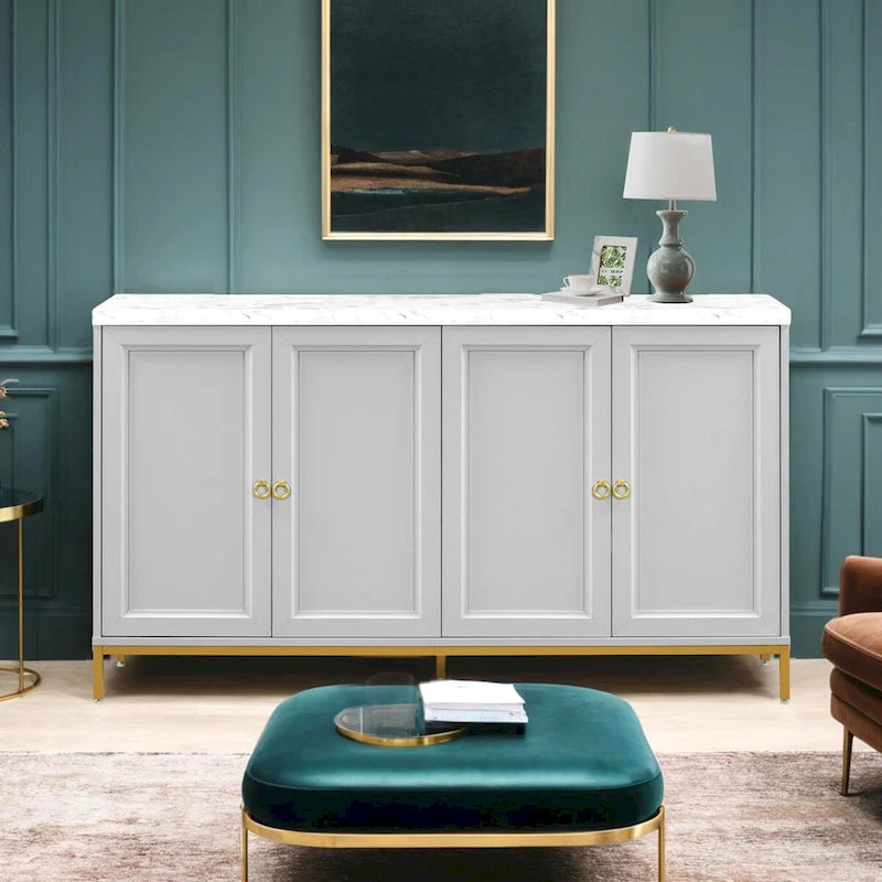 Modern Sideboard with Extra Large Storage Space with Metal Handles and Support Legs for Living Room and Dining Roo