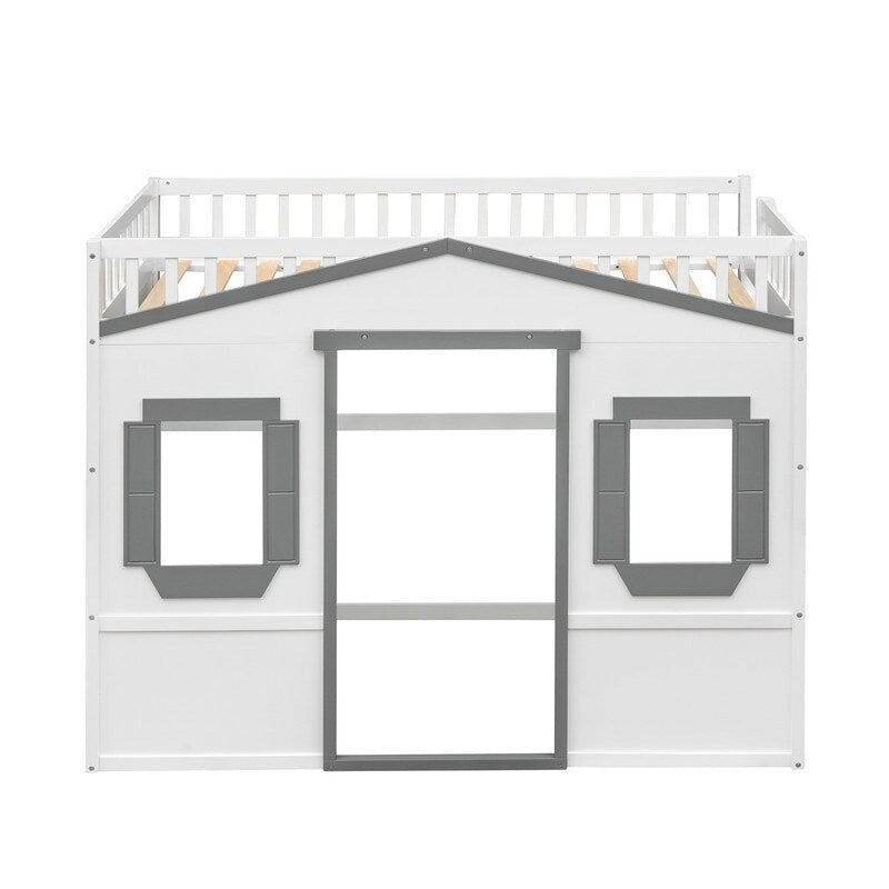Twin Size Wooden House Loft Bed With Ladder