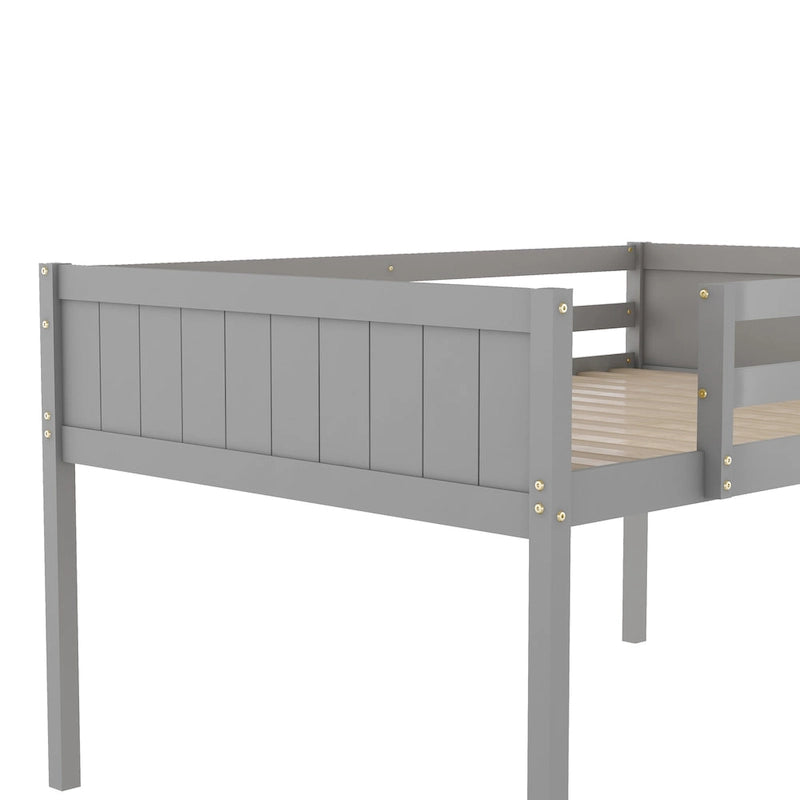 Wood Low Loft Bed with Convertible Ladder