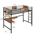 Metal Loft Bed Twin Size with Desk and Shelves
