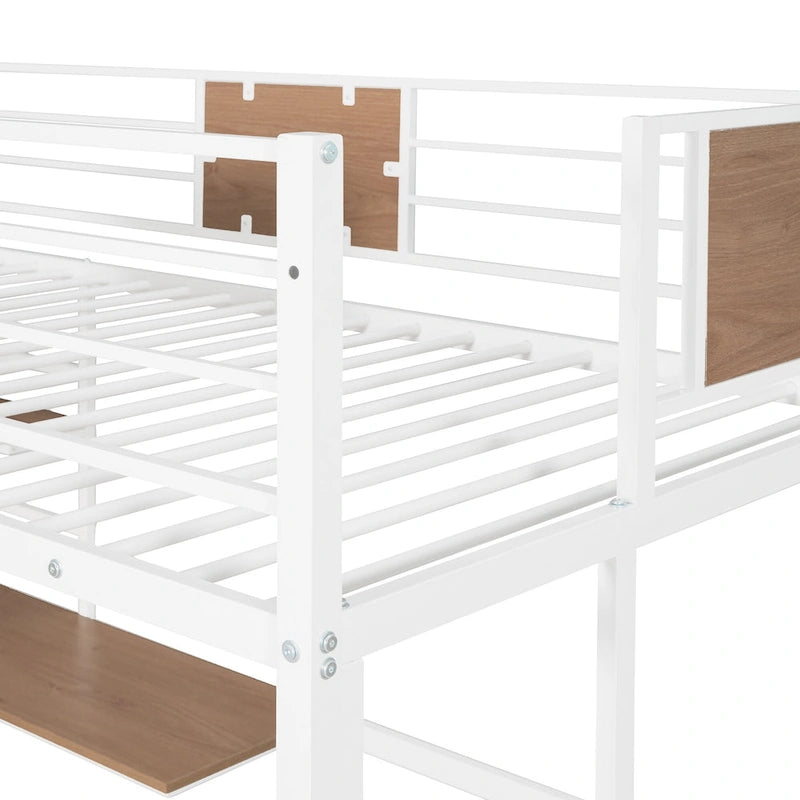 Metal Loft Bed Twin Size with Desk and Shelves