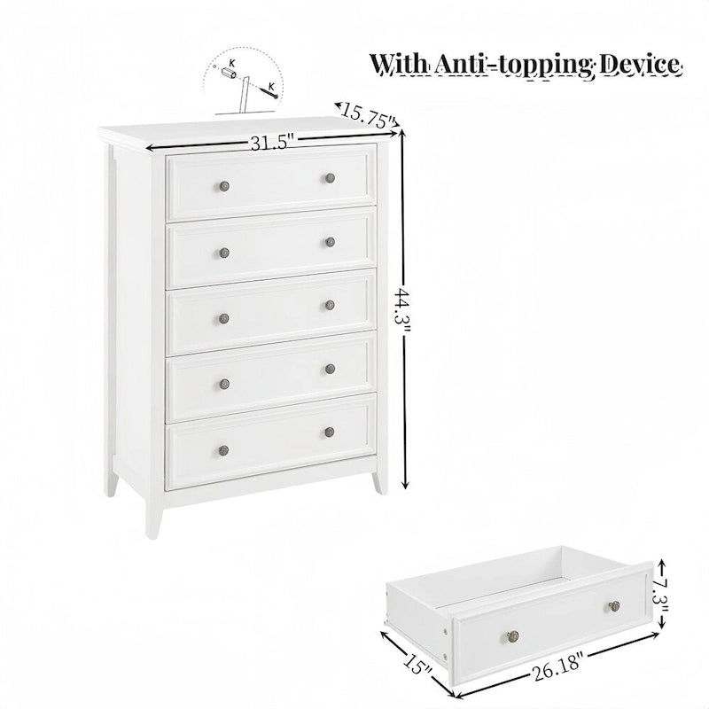 5 Storage Drawers Dresser Cabinet