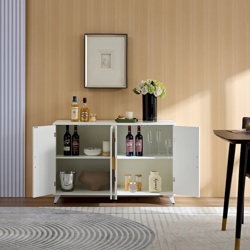 Sideboard Buffet cabinet with 4 doors and removable shelves, for living room, dining room, ivory white